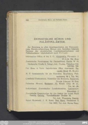 Zionistische Büros Und Palästina-Ämter.