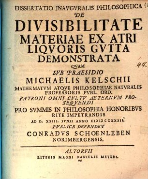 Diss. inaug. ... de divisibilitate materiae, ex atri liquoris gutta demonstrata