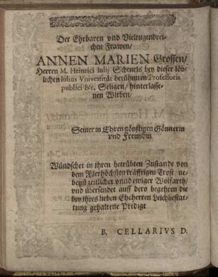 Der Ehrbaren und Vieltugendreichen Frawen/ Annen Marien Grossen [...]