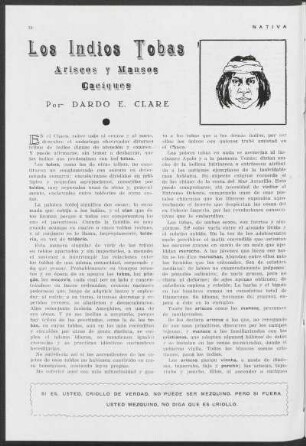 Los Indios Tobas - Ariscos y Mansos Caciques