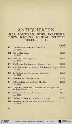 Glas, Porzellan, Silber, Holzskulpturen, Japonika, Mobiliar, Teppiche, Textilien Etc. (Nr. 130-226)