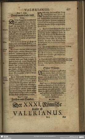 Der XXXI. Römische Keyser ist Valerianus