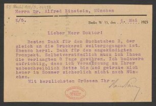 Brief an Alfred Einstein : 01.05.1925