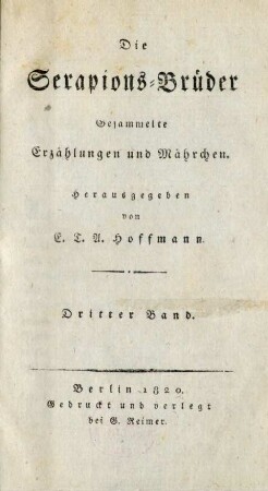 Bd. 3: Die Serapions-Brüder
