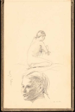 Skizzenbuch 1900-1901: Kniender weiblicher Akt, Kopfstudie
