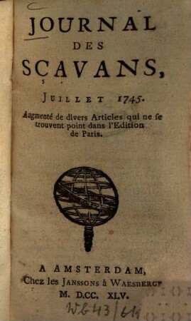 Journal des sçavans. 1745, [2]. Juillet - Déc.