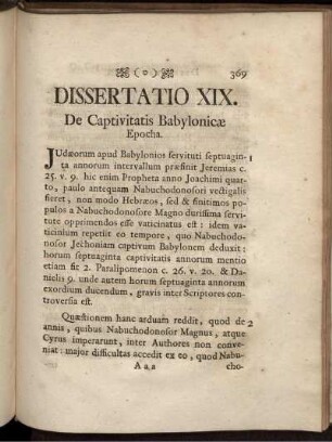 Dissertatio XIX. De Captivitatis Babylonicae Epocha.