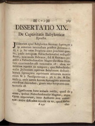 Dissertatio XIX. De Captivitatis Babylonicae Epocha.