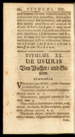 Titulus XX. De Usuris Von Wucher / und Gewinn