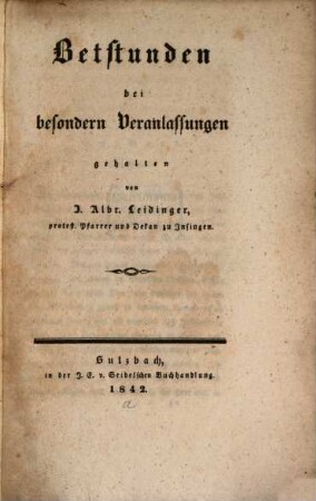 Betstunden bei besondern Veranlassungen