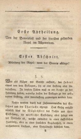 Erster Abschnitt. Ableitung der Regel: wem der Beweis obliege?