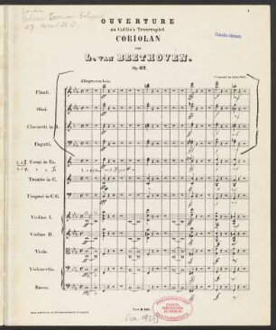 Ouverture zu Collin's Trauerspiel Coriolan : op. 62