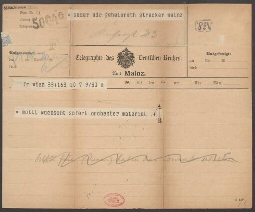 Brief an Ludwig Strecker <senior> und B. Schott's Söhne : 07.01.1903