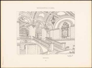 Reichsgericht, Leipzig: Tafel 34: Haupttreppenhaus (Perspektivische Ansicht) (aus: Der Reichsgerichtsbau zu Leipzig, Berlin 1898)