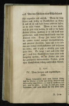 IV. Vom fertigen und regelmäßigen Lesen.