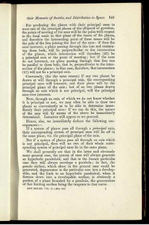 On principal axes of a body, their moments of inertia, and distribution in space. [Fortsetzung].