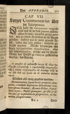 371-379, Ich habe die Inscriptiones rangiret, ...; I - IV