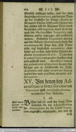 XV. Von denen bey Administration derer Nervinorum Tonicorum und Antispasmodicorum vorfallenden Vor-Urtheilen