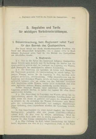 D. Regulative und Tarife für wichtigere Verkehrseinrichtungen.