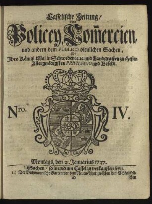 Nro. IV, Montags, den 21. Januarius 1737