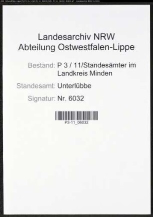 Heiratsregister Standesamt Unterlübbe