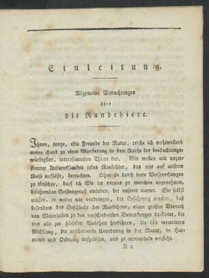 Einleitung. Allgemeine Betrachtungen über die Raubthiere.