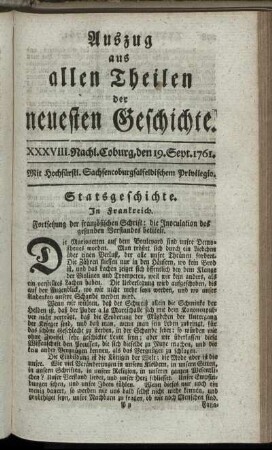 XXXVIII. Nachl. Coburg, den 19. Sept. 1761.