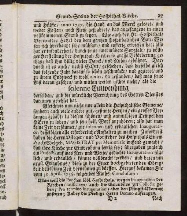 27-87, Nachricht von der Einweyhung