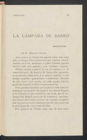 La lámpara de barro : Dedicatoria [al] Sr. Maurice Barrés