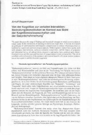 Von der Kognition zur verbalen Interaktion