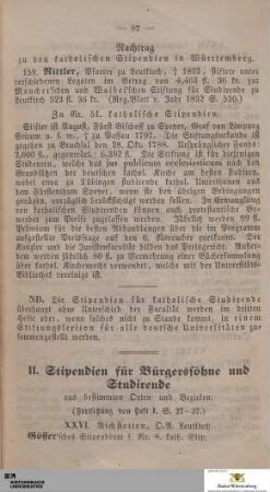 II. Stipendien für Bürgerssöhne und Studirende