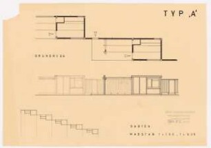 Bundesgartenschau 1969, Dortmund: Haus Typ A in Lageplan, Grundriss, Ansicht 1:500, 1:100