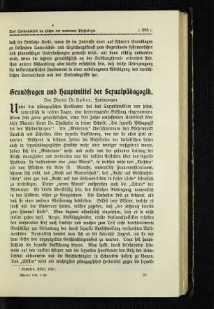 Grundfragen und Hauptmittel der Sexualpädagogik