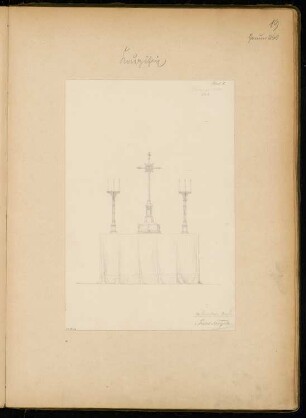 Altar mit Kruzifix Monatskonkurrenz Januar 1860: Aufriss Vorderansicht; 1:12