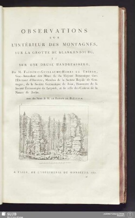 Observations sur l'intérieur des montagnes, sur la grotte de Blankenbourg, et sur une druse d'Andreasberg