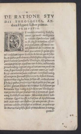 De Ratione Studii Theologici, Andreae Hyperii Liber primus.