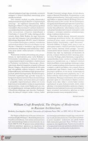 [Rezension von: William Craft Brumfield, The origins of modernism in Russian architecture]