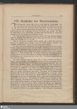 VIII. Geschichte des Vereinswesens