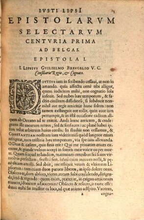 Ivsti Lipsi[i] Epistolarvm Selectarvm Centvria ... Ad Belgas, Centvria Prima