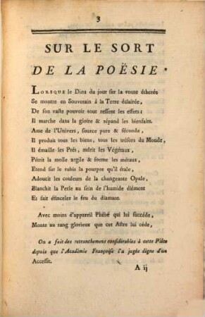 Sur le Sort de la Poesie en ce siècle philosophe