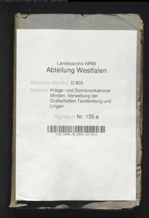Originale der Domänen-Etats der Grafschaft Tecklenburg