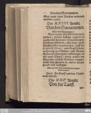 Der XXIIII. Artickel. Von den Sacramenten.