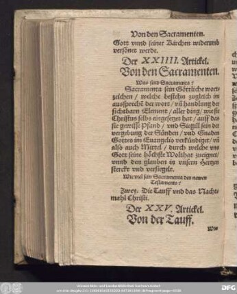Der XXIIII. Artickel. Von den Sacramenten.