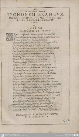 AD GENEROSUM VIRUM TYCHONEM BRAHEUM...