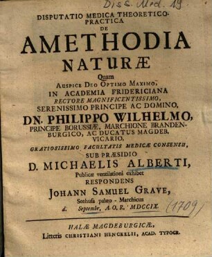 Disputatio Medica Theoretico-Practica De Amethodia Naturae