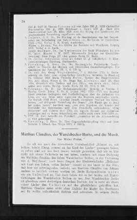 Matthias Claudius, der Wandsbeker Bothe, und die Musik.