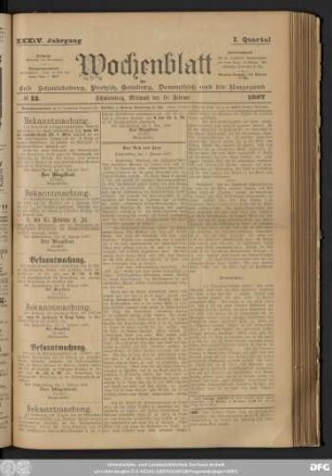 Wochenblatt für Bad Schmiedeberg, Pretzsch, Kemberg, Dommitzsch und die Umgegend, No 12. Schmiedeberg, Mittwoch den 10. Februar