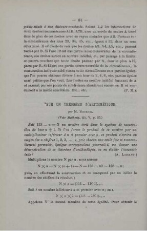SUR UN THÉORÈME D'ARITHMÉTIQUE.