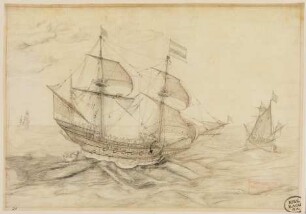 Eine holländische Fregatte mit der Flagge von Amsterdam