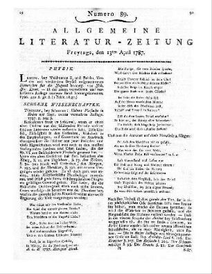 Bruchstücke aus der Staats- Natur- Geschichts- und Völkerkunde. Aus dem Engl. übers. Zittau, Leipzig: Schöps 1786